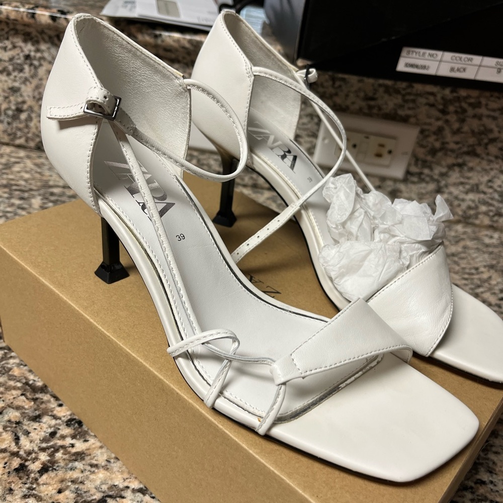 Zara white open toe heels, size EUR 39/8.5m US, worn once.